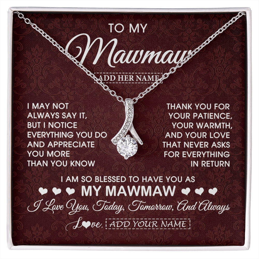Alluring Beauty Necklace 14K White Gold Finish | 1 | Personalized To My Mawmaw Gifts From Granddaughter Necklace Meaningful Jewelry Pendant Gifts For Mawmaw Mothers Day Birthday Christmas Gift Box Message Card | https://siriusteestore.