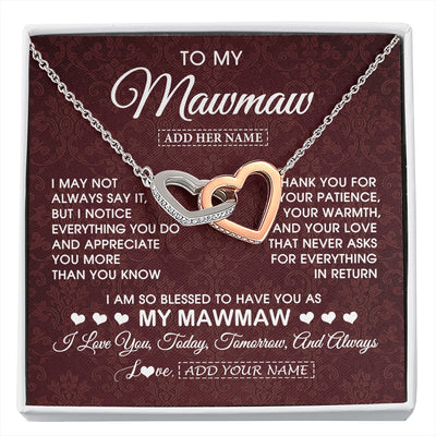 Interlocking Hearts Necklace Stainless Steel & Rose Gold Finish | 1 | Personalized To My Mawmaw Gifts From Granddaughter Necklace Meaningful Jewelry Pendant Gifts For Mawmaw Mothers Day Birthday Christmas Gift Box Message Card | https://siriusteestore.