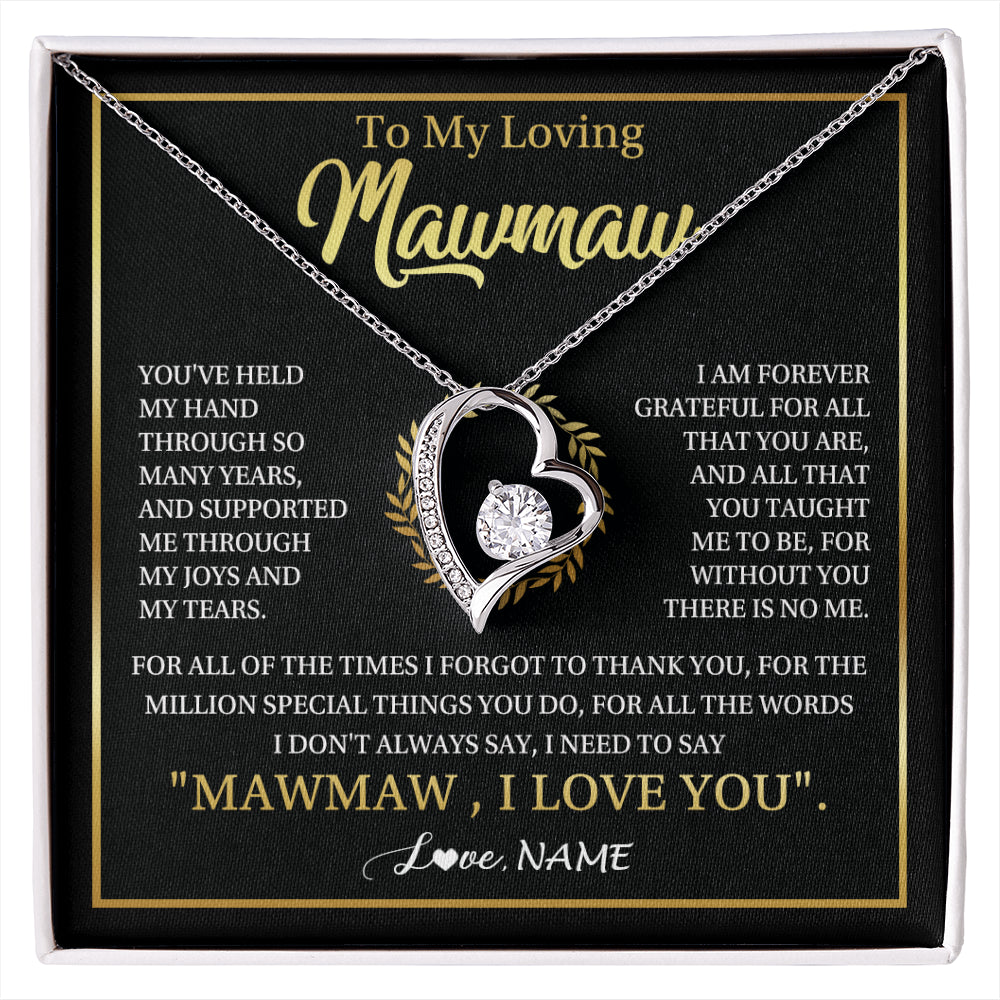 Forever Love Necklace 14K White Gold Finish | 1 | Personalized To My Mawmaw Gifts Necklace From Granddaughter Grandson Grateful Thank You Mawmaw Birthday Mothers Day Jewelry Customized Gift Box Message Card | siriusteestore