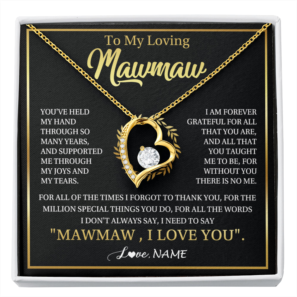 Forever Love Necklace 18K Yellow Gold Finish | 1 | Personalized To My Mawmaw Gifts Necklace From Granddaughter Grandson Grateful Thank You Mawmaw Birthday Mothers Day Jewelry Customized Gift Box Message Card | siriusteestore