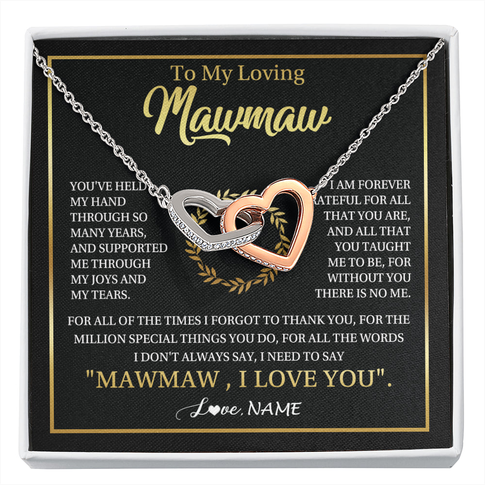 Interlocking Hearts Necklace Stainless Steel & Rose Gold Finish | 1 | Personalized To My Mawmaw Gifts Necklace From Granddaughter Grandson Grateful Thank You Mawmaw Birthday Mothers Day Jewelry Customized Gift Box Message Card | siriusteestore