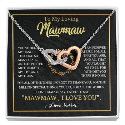 Interlocking Hearts Necklace Stainless Steel & Rose Gold Finish | 1 | Personalized To My Mawmaw Gifts Necklace From Granddaughter Grandson Grateful Thank You Mawmaw Birthday Mothers Day Jewelry Customized Gift Box Message Card | siriusteestore