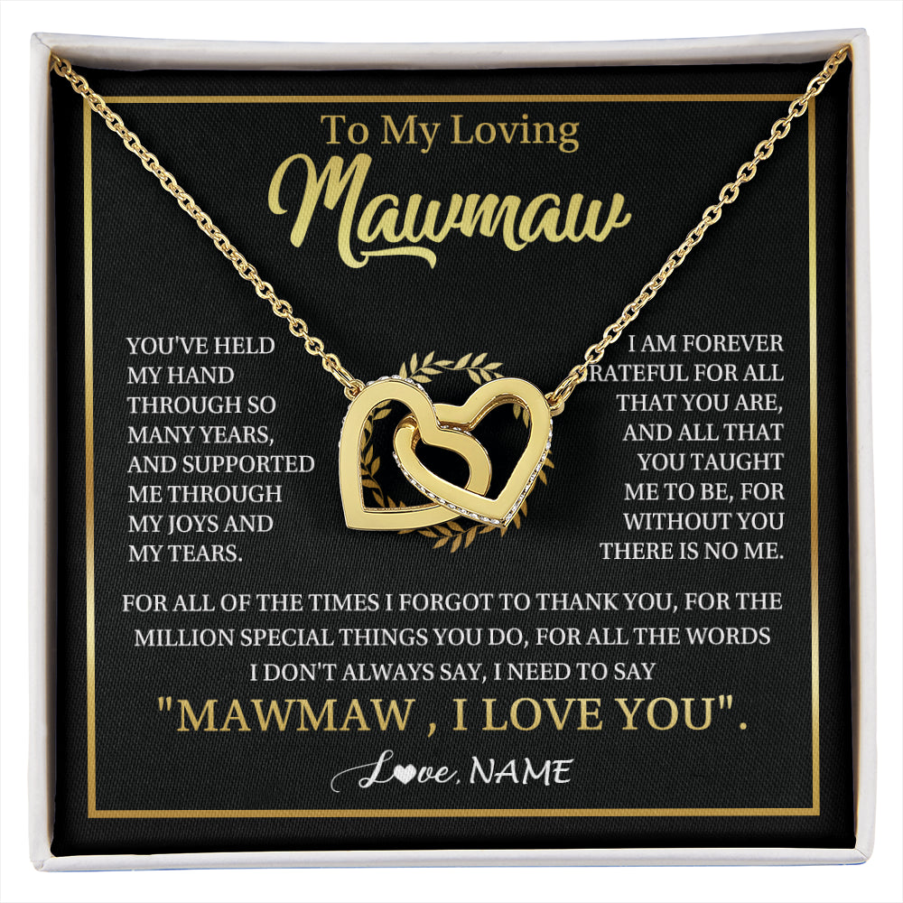 Interlocking Hearts Necklace 18K Yellow Gold Finish | 1 | Personalized To My Mawmaw Gifts Necklace From Granddaughter Grandson Grateful Thank You Mawmaw Birthday Mothers Day Jewelry Customized Gift Box Message Card | siriusteestore