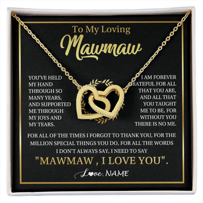Interlocking Hearts Necklace 18K Yellow Gold Finish | 1 | Personalized To My Mawmaw Gifts Necklace From Granddaughter Grandson Grateful Thank You Mawmaw Birthday Mothers Day Jewelry Customized Gift Box Message Card | siriusteestore