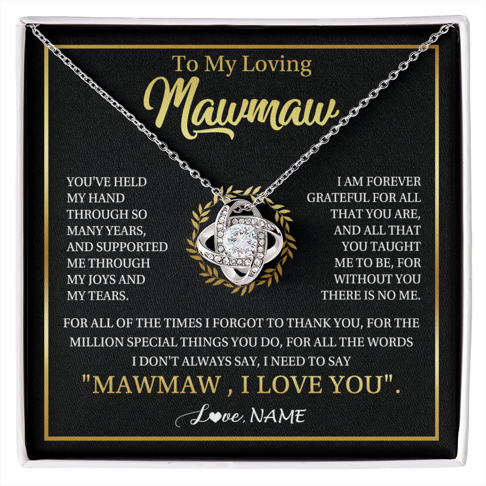 Love Knot Necklace 14K White Gold Finish | 1 | Personalized To My Mawmaw Gifts Necklace From Granddaughter Grandson Grateful Thank You Mawmaw Birthday Mothers Day Jewelry Customized Gift Box Message Card | siriusteestore