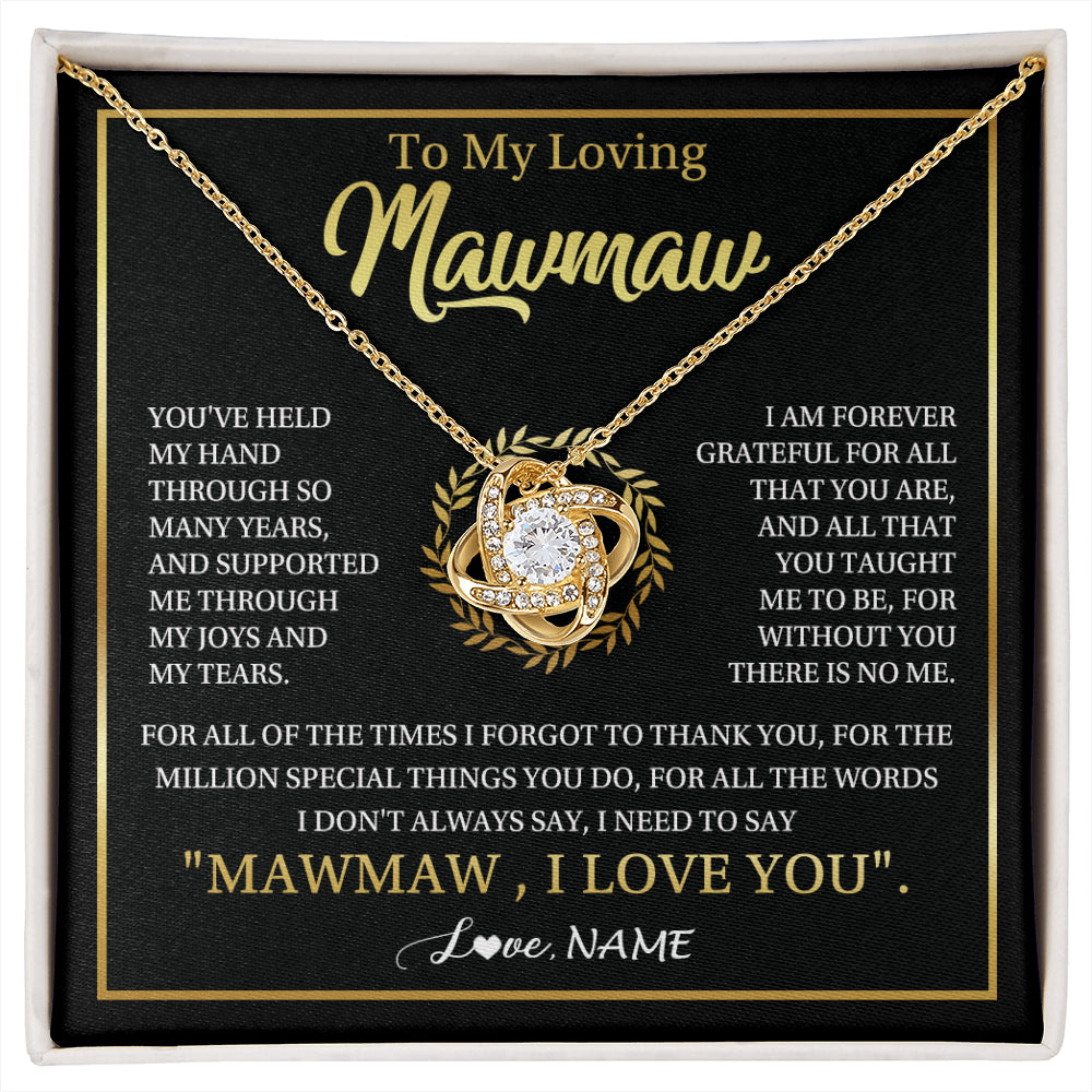 Love Knot Necklace 18K Yellow Gold Finish | 1 | Personalized To My Mawmaw Gifts Necklace From Granddaughter Grandson Grateful Thank You Mawmaw Birthday Mothers Day Jewelry Customized Gift Box Message Card | siriusteestore