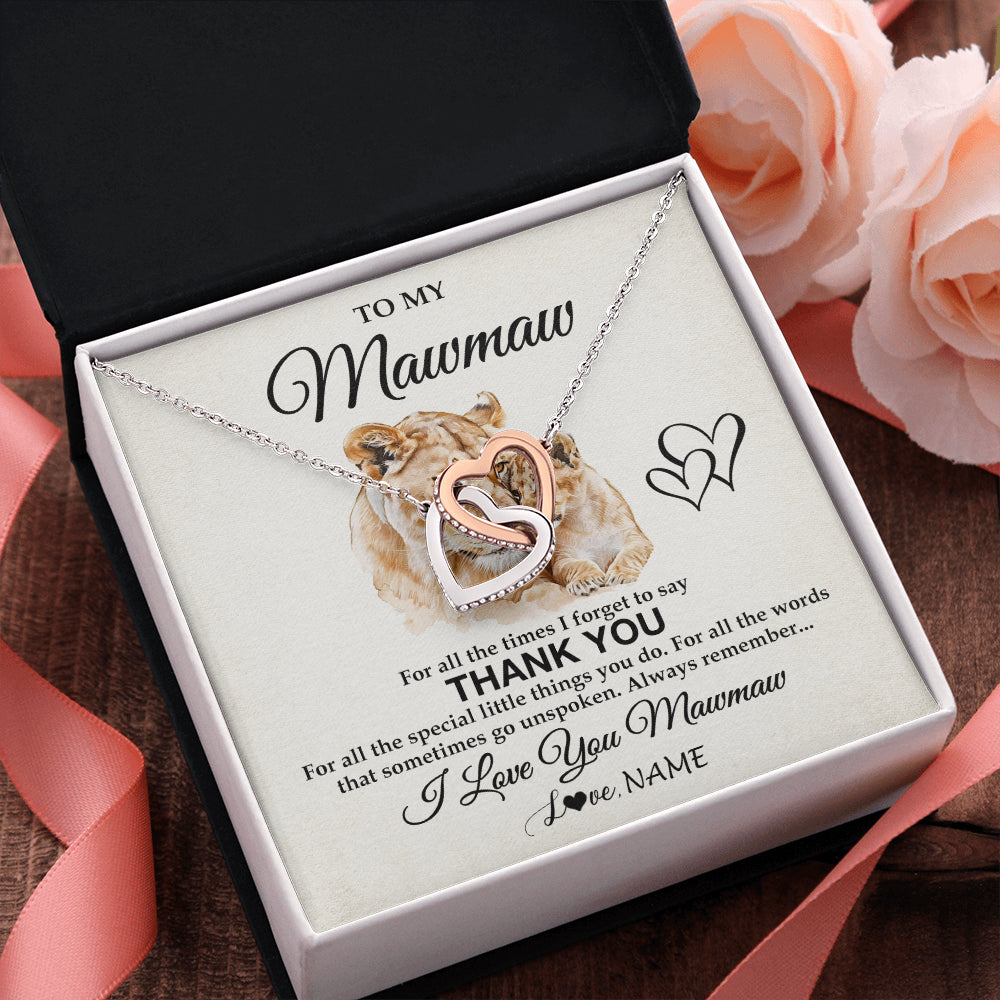 Interlocking Hearts Necklace Stainless Steel & Rose Gold Finish | 2 | Personalized To My Mawmaw Necklace From Granddaughter Thank You Lion Mawmaw Gift For Mothers Day Birthday Gift Christmas For Mawmaw Gift Box Message Card | siriusteestore