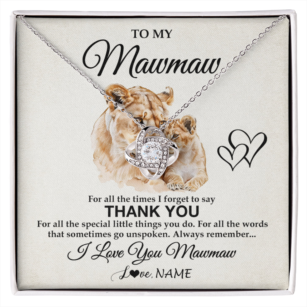 Love Knot Necklace 14K White Gold Finish | 1 | Personalized To My Mawmaw Necklace From Granddaughter Thank You Lion Mawmaw Gift For Mothers Day Birthday Gift Christmas For Mawmaw Gift Box Message Card | siriusteestore