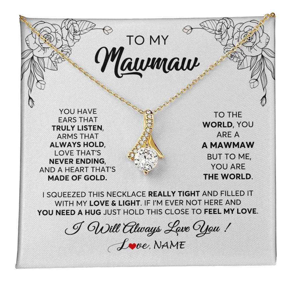 Alluring Beauty Necklace 18K Yellow Gold Finish | 1 | Personalized To My Mawmaw Necklace From Grandkids Granddaughter Hold This Close Feel My Love Mawmaw Birthday Mothers Day Customized Gift Box Message Card | siriusteestore