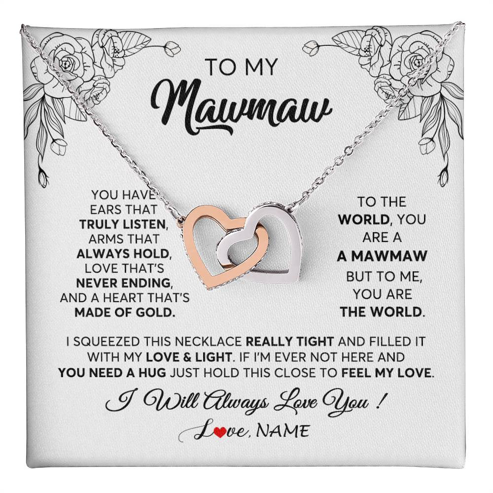 Interlocking Hearts Necklace Stainless Steel & Rose Gold Finish | 1 | Personalized To My Mawmaw Necklace From Grandkids Granddaughter Hold This Close Feel My Love Mawmaw Birthday Mothers Day Customized Gift Box Message Card | siriusteestore