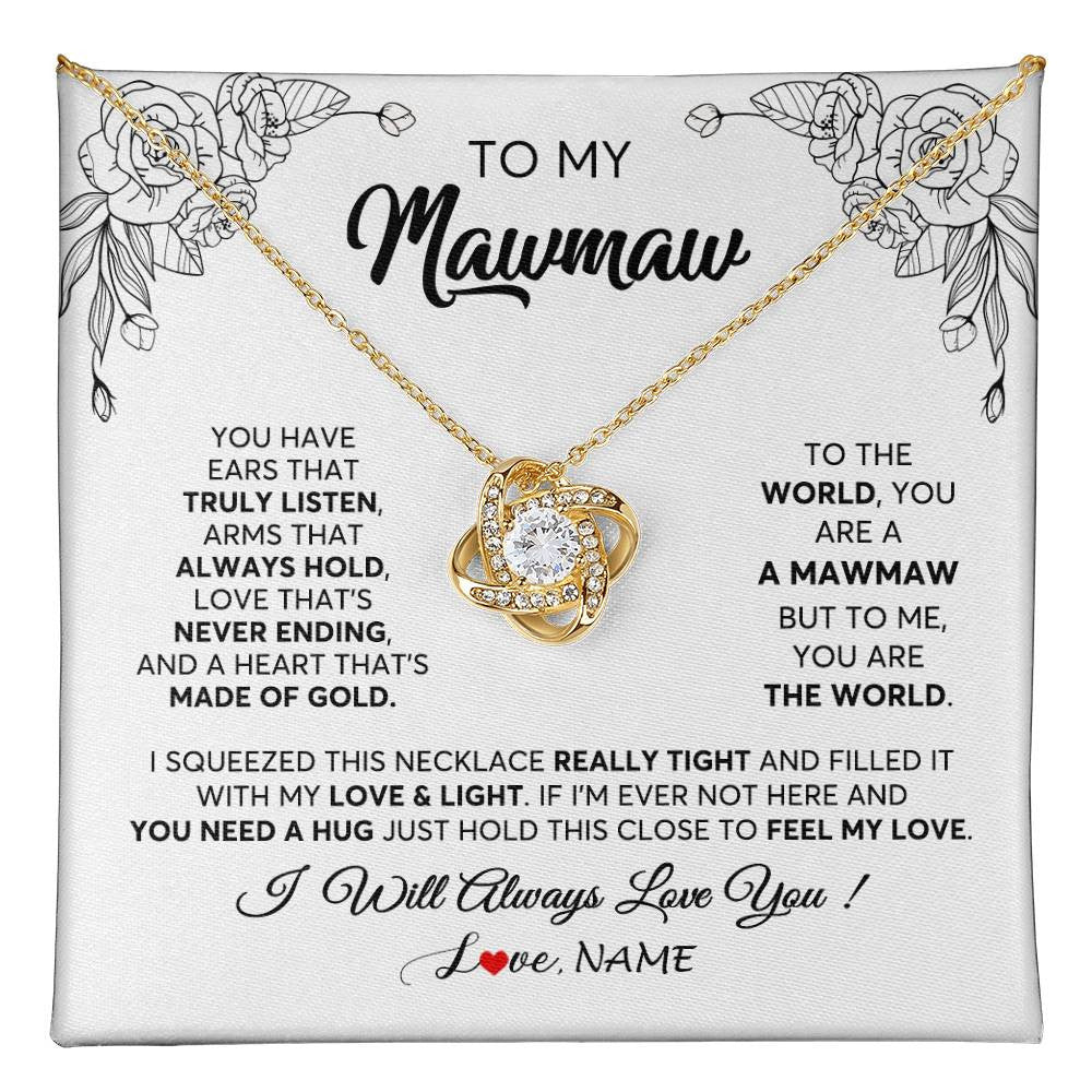 Love Knot Necklace 18K Yellow Gold Finish | 1 | Personalized To My Mawmaw Necklace From Grandkids Granddaughter Hold This Close Feel My Love Mawmaw Birthday Mothers Day Customized Gift Box Message Card | siriusteestore
