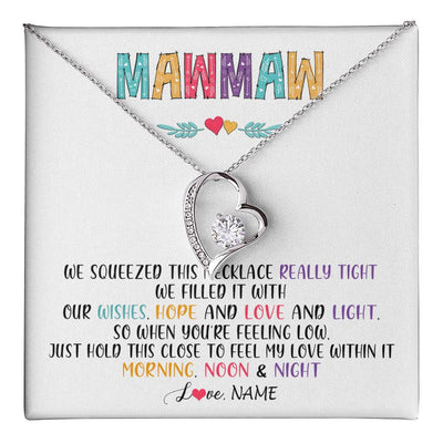 Forever Love Necklace 14K White Gold Finish | 1 | Personalized To My Mawmaw Necklace From Grandkids Granddaughter We Squeezed This Necklace Mawmaw Birthday Mothers Day Customized Gift Box Message Card | siriusteestore