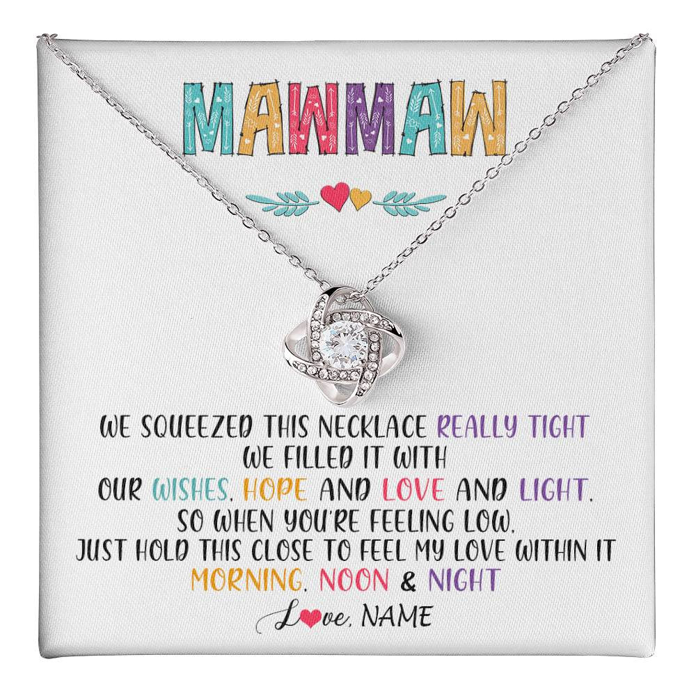 Love Knot Necklace 14K White Gold Finish | 1 | Personalized To My Mawmaw Necklace From Grandkids Granddaughter We Squeezed This Necklace Mawmaw Birthday Mothers Day Customized Gift Box Message Card | siriusteestore