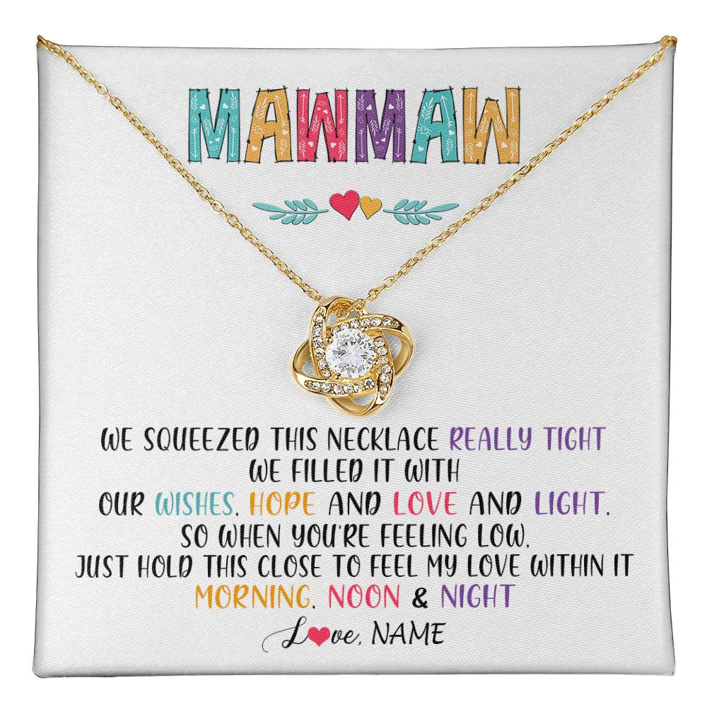 Love Knot Necklace 18K Yellow Gold Finish | 1 | Personalized To My Mawmaw Necklace From Grandkids Granddaughter We Squeezed This Necklace Mawmaw Birthday Mothers Day Customized Gift Box Message Card | siriusteestore