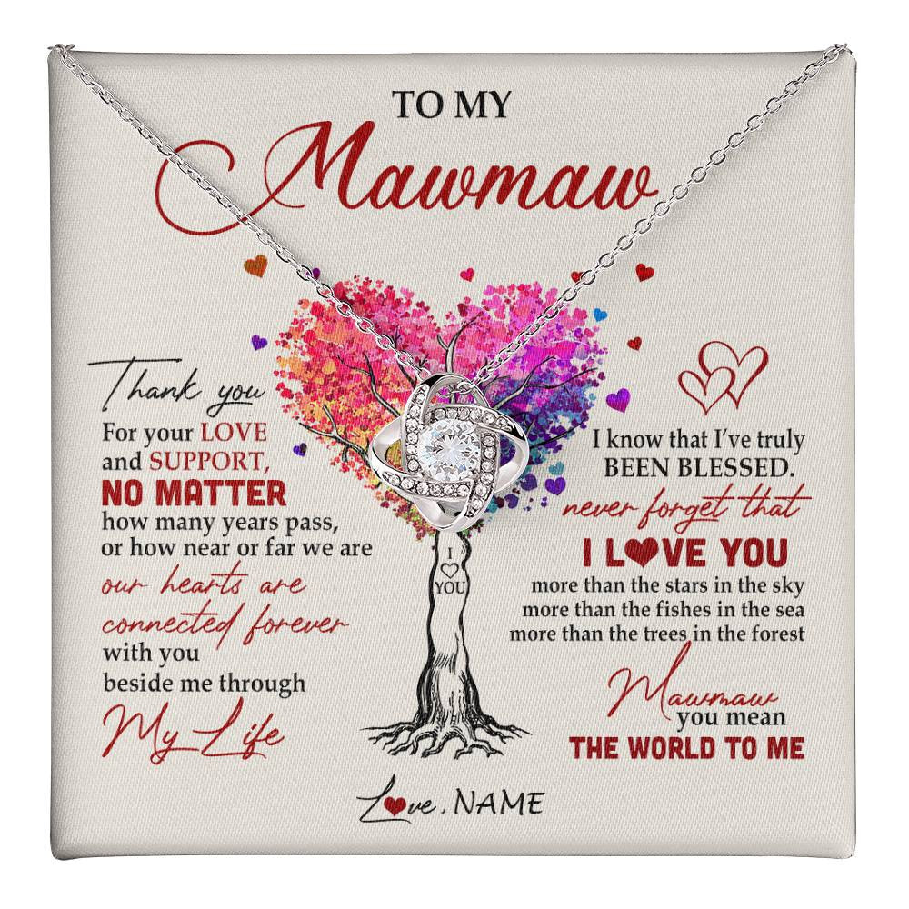 Love Knot Necklace 14K White Gold Finish | 1 | Personalized To My Mawmaw Necklace From Grandkids Never Forget That I Love You You Mean The World Mawmaw Birthday Mothers Day Customized Gift Box Message Card | siriusteestore