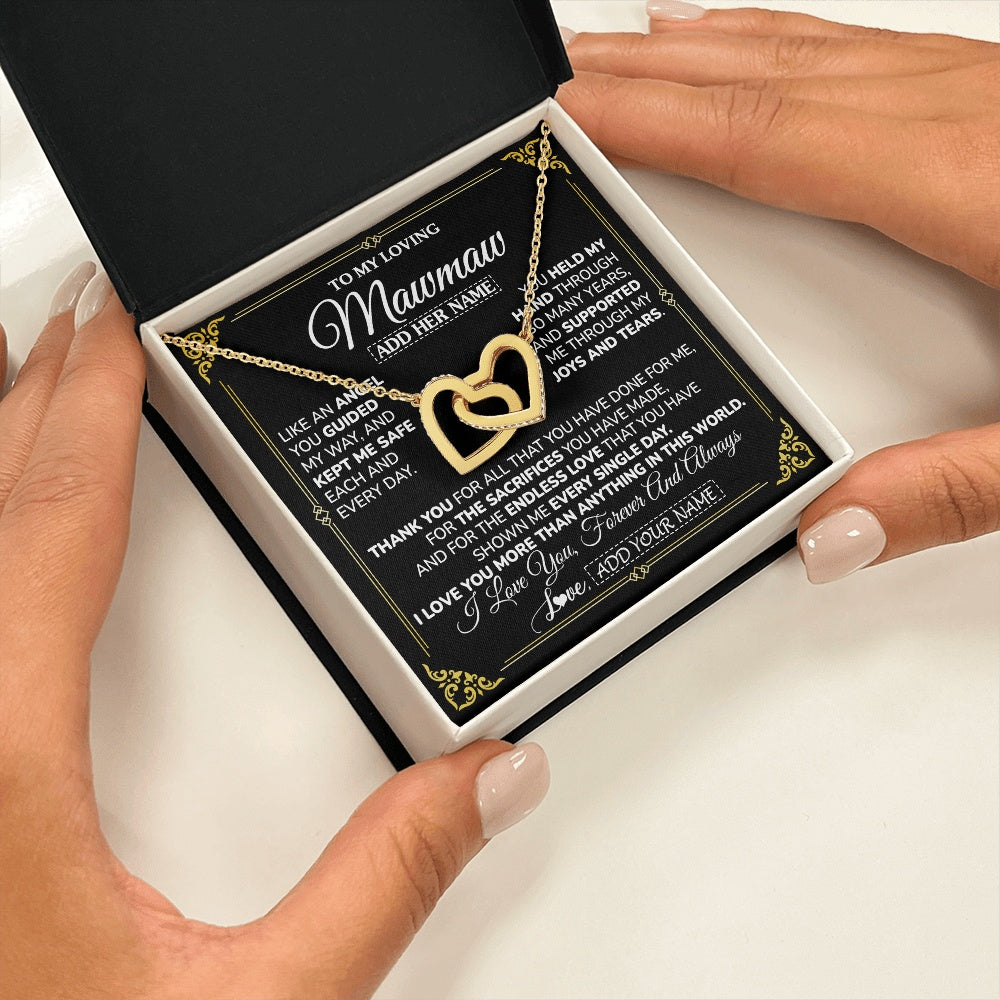 Interlocking Hearts Necklace 18K Yellow Gold Finish | 2 | Personalized To My Mawmaw Necklace Gifts Meaningful Gift To Mawmaw From Granddaughter Without You There Is No Me Mothers Day Birthday Gift Box Message Card | https://siriusteestore.