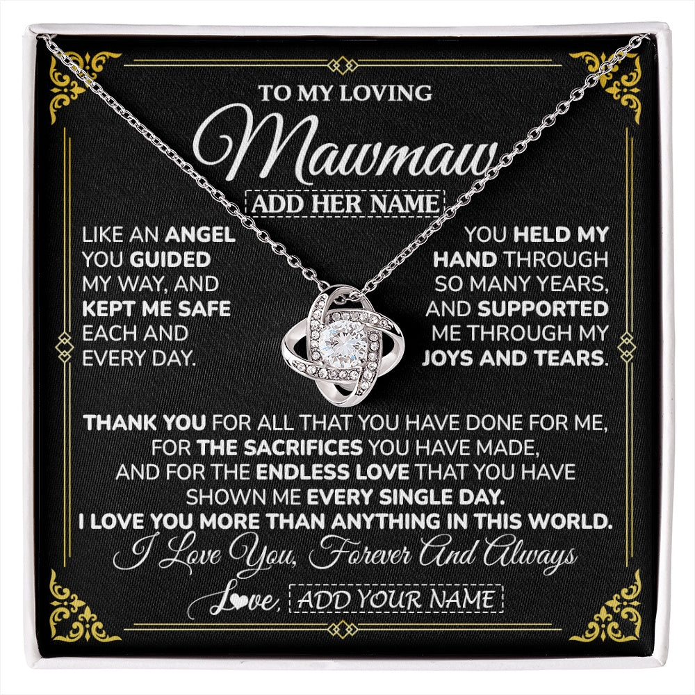 Love Knot Necklace 14K White Gold Finish | 1 | Personalized To My Mawmaw Necklace Gifts Meaningful Gift To Mawmaw From Granddaughter Without You There Is No Me Mothers Day Birthday Gift Box Message Card | https://siriusteestore.