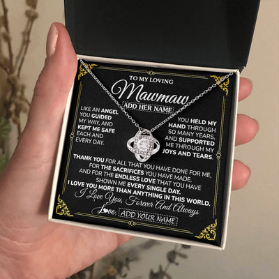 Love Knot Necklace 14K White Gold Finish | 2 | Personalized To My Mawmaw Necklace Gifts Meaningful Gift To Mawmaw From Granddaughter Without You There Is No Me Mothers Day Birthday Gift Box Message Card | https://siriusteestore.
