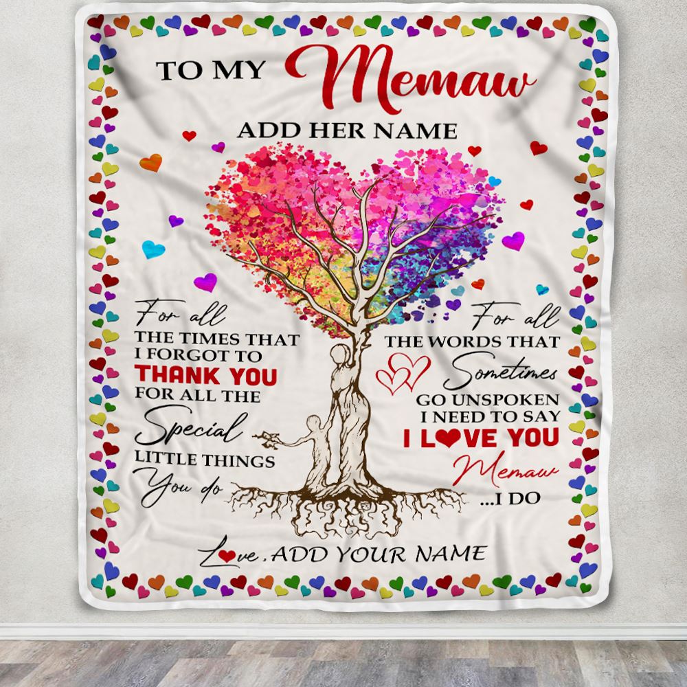 Personalized To My Memaw Blanket From Grandkids Grandson Colorful Tree Thank You For All Memaw Birthday Gifts Mothers Day Christmas Customized Fleece Blanket | siriusteestore