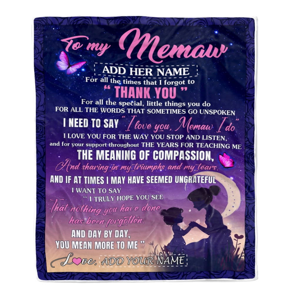 Personalized To My Memaw Blanket From Grandkids Grandson Night Sky Thank You Love You Memaw Birthday Gifts Mothers Day Christmas Customized Fleece Blanket | siriusteestore