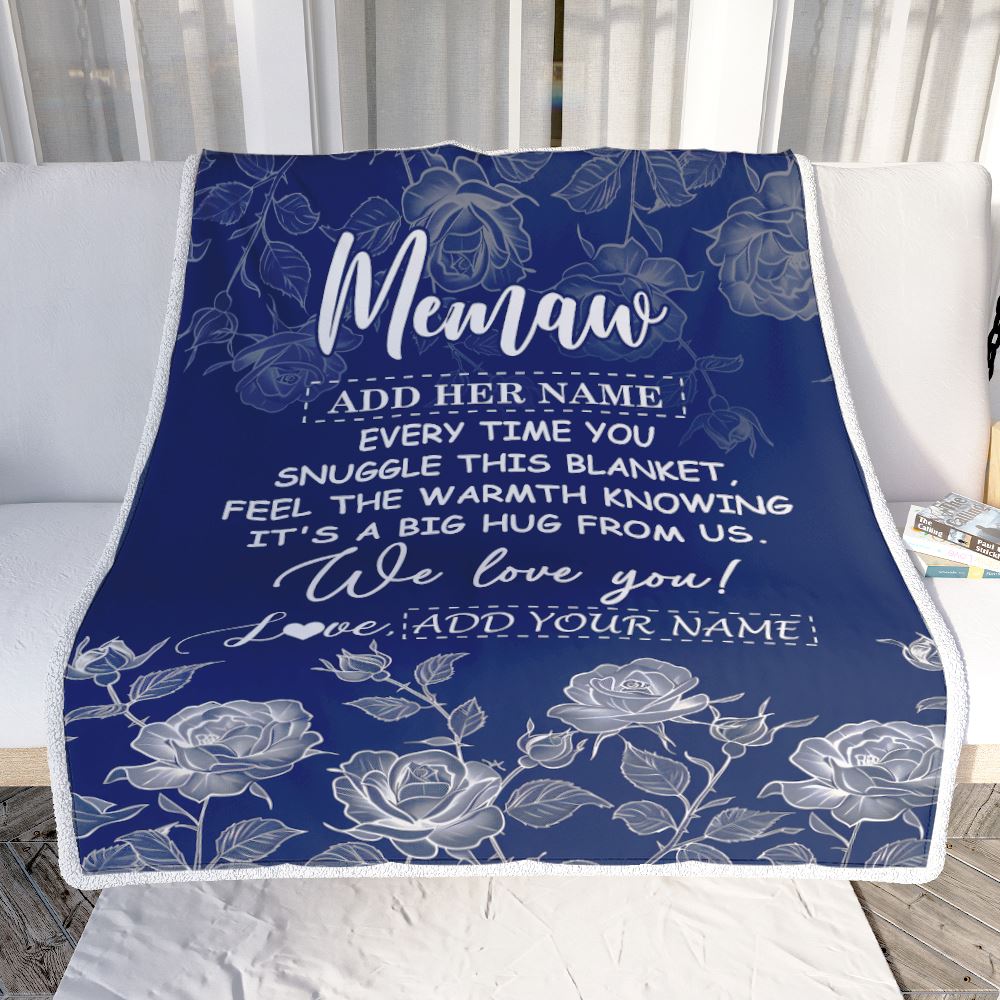 Personalized To My Memaw Gifts Blanket From Granddaughter Grandson Blue Flower Love You Birthday Gifts For Memaw Mothers Day Christmas Memaw Fleece Blanket | siriusteestore