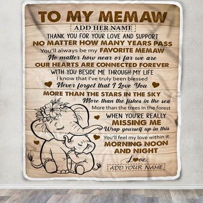 Personalized To My Memaw Gifts Blanket From Granddaughter Grandson Elephant My Favorite Memaw Birthday Gifts Mothers Day Christmas Custom Name Fleece Blanket | siriusteestore