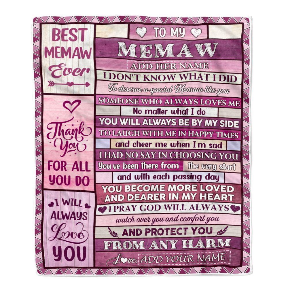 Personalized To My Memaw Gifts Blanket From Granddaughter Grandson Wood Thank You For All Gifts For Memaw Mothers Day Birthday Christmas Fleece Throw Blanket | siriusteestore