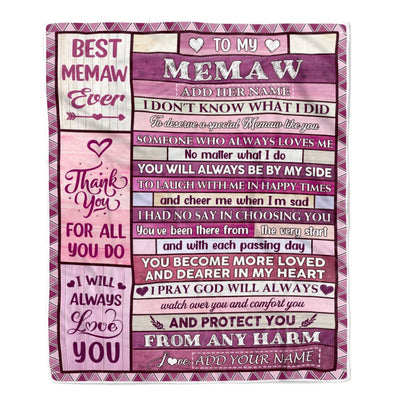 Personalized To My Memaw Gifts Blanket From Granddaughter Grandson Wood Thank You For All Gifts For Memaw Mothers Day Birthday Christmas Fleece Throw Blanket | siriusteestore