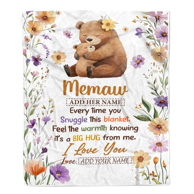 Personalized To My Memaw Gifts From Granddaughter Grandson Blanket Bear Big Hug Birthday Present Gift Idea For Memaw Mothers Day Christmas Fleece Blanket Shirt & Hoodie | siriusteestore