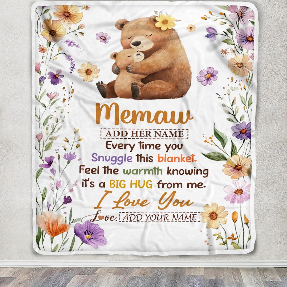 Personalized To My Memaw Gifts From Granddaughter Grandson Blanket Bear Big Hug Birthday Present Gift Idea For Memaw Mothers Day Christmas Fleece Blanket Shirt & Hoodie | siriusteestore