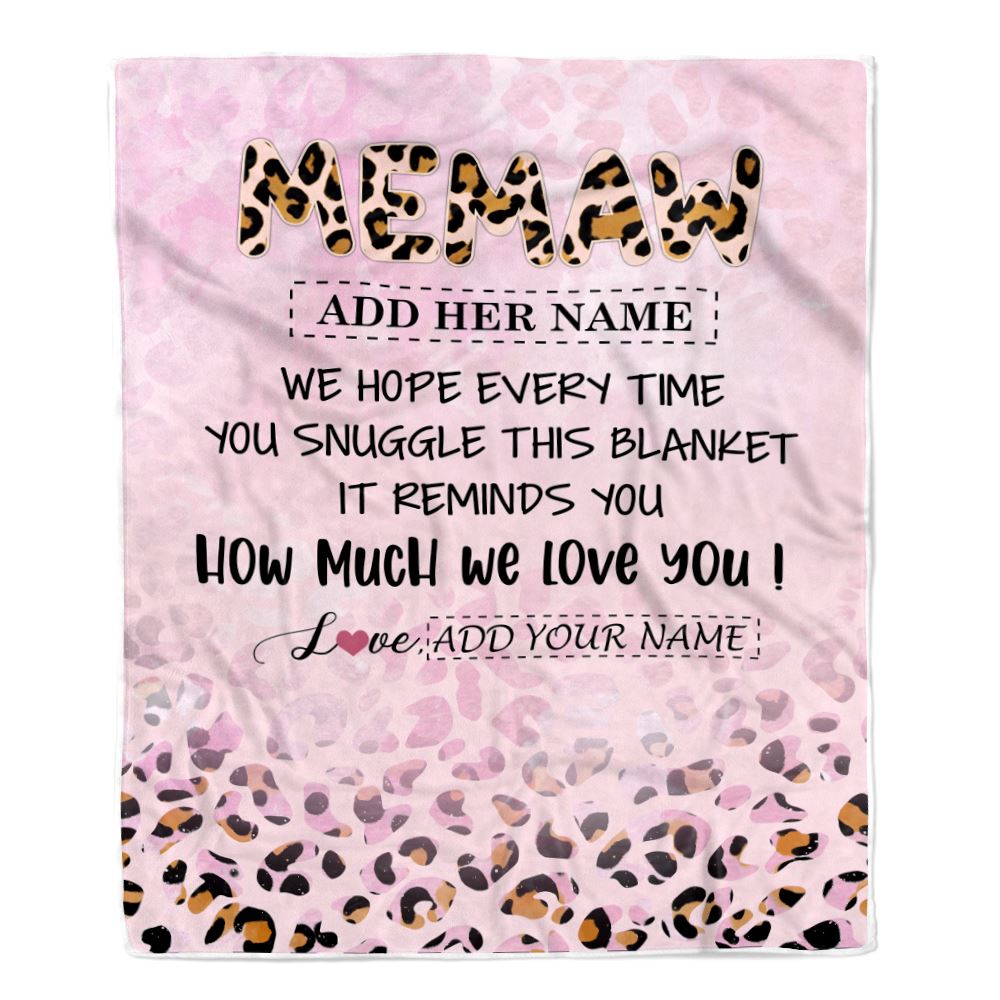 Personalized To My Memaw Gifts From Granddaughter Grandson Blanket Pink Leopard Happy Birthday Gifts For Memaw Mothers Day Christmas Customized Fleece Blanket | siriusteestore