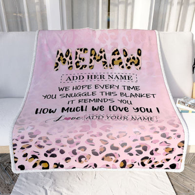 Personalized To My Memaw Gifts From Granddaughter Grandson Blanket Pink Leopard Happy Birthday Gifts For Memaw Mothers Day Christmas Customized Fleece Blanket | siriusteestore