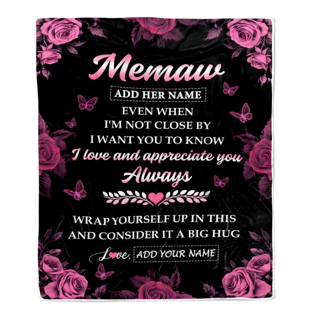 Personalized To My Memaw Gifts From Granddaughter Grandson Blanket Rose Floral It A Big Hug Birthday Gift Idea For Memaw Gifts Christmas Custom Fleece Blanket | siriusteestore