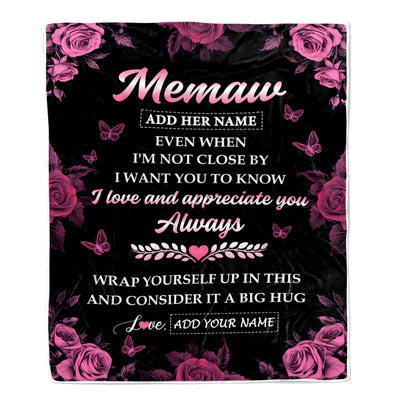 Personalized To My Memaw Gifts From Granddaughter Grandson Blanket Rose Floral It A Big Hug Birthday Gift Idea For Memaw Gifts Christmas Custom Fleece Blanket | siriusteestore