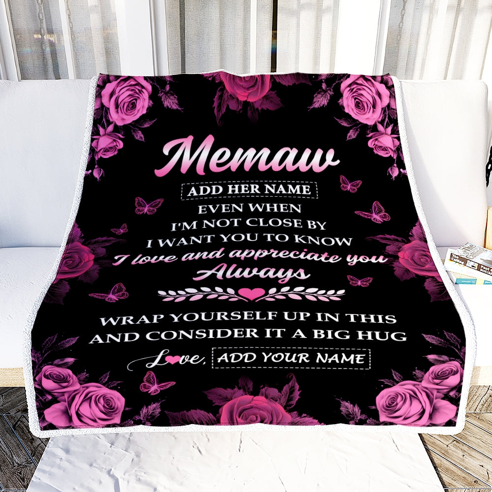 Personalized To My Memaw Gifts From Granddaughter Grandson Blanket Rose Floral It A Big Hug Birthday Gift Idea For Memaw Gifts Christmas Custom Fleece Blanket | siriusteestore