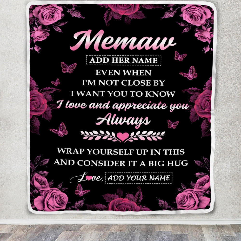 Personalized To My Memaw Gifts From Granddaughter Grandson Blanket Rose Floral It A Big Hug Birthday Gift Idea For Memaw Gifts Christmas Custom Fleece Blanket | siriusteestore