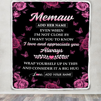 Personalized To My Memaw Gifts From Granddaughter Grandson Blanket Rose Floral It A Big Hug Birthday Gift Idea For Memaw Gifts Christmas Custom Fleece Blanket | siriusteestore