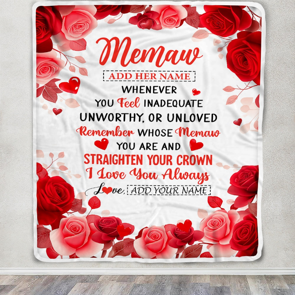 Personalized To My Memaw Gifts From Granddaughter Grandson Blanket Rose Flower Anniversary Birthday Gifts Memaw Mothers Day Christmas Custom Fleece Blanket | siriusteestore