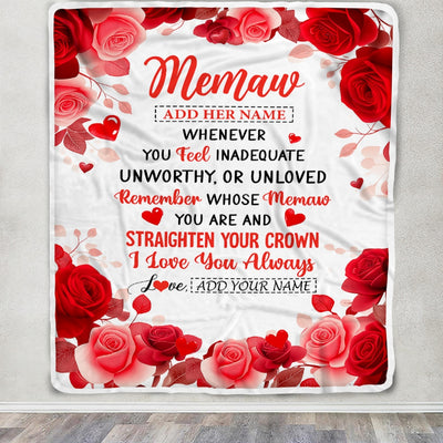Personalized To My Memaw Gifts From Granddaughter Grandson Blanket Rose Flower Anniversary Birthday Gifts Memaw Mothers Day Christmas Custom Fleece Blanket | siriusteestore