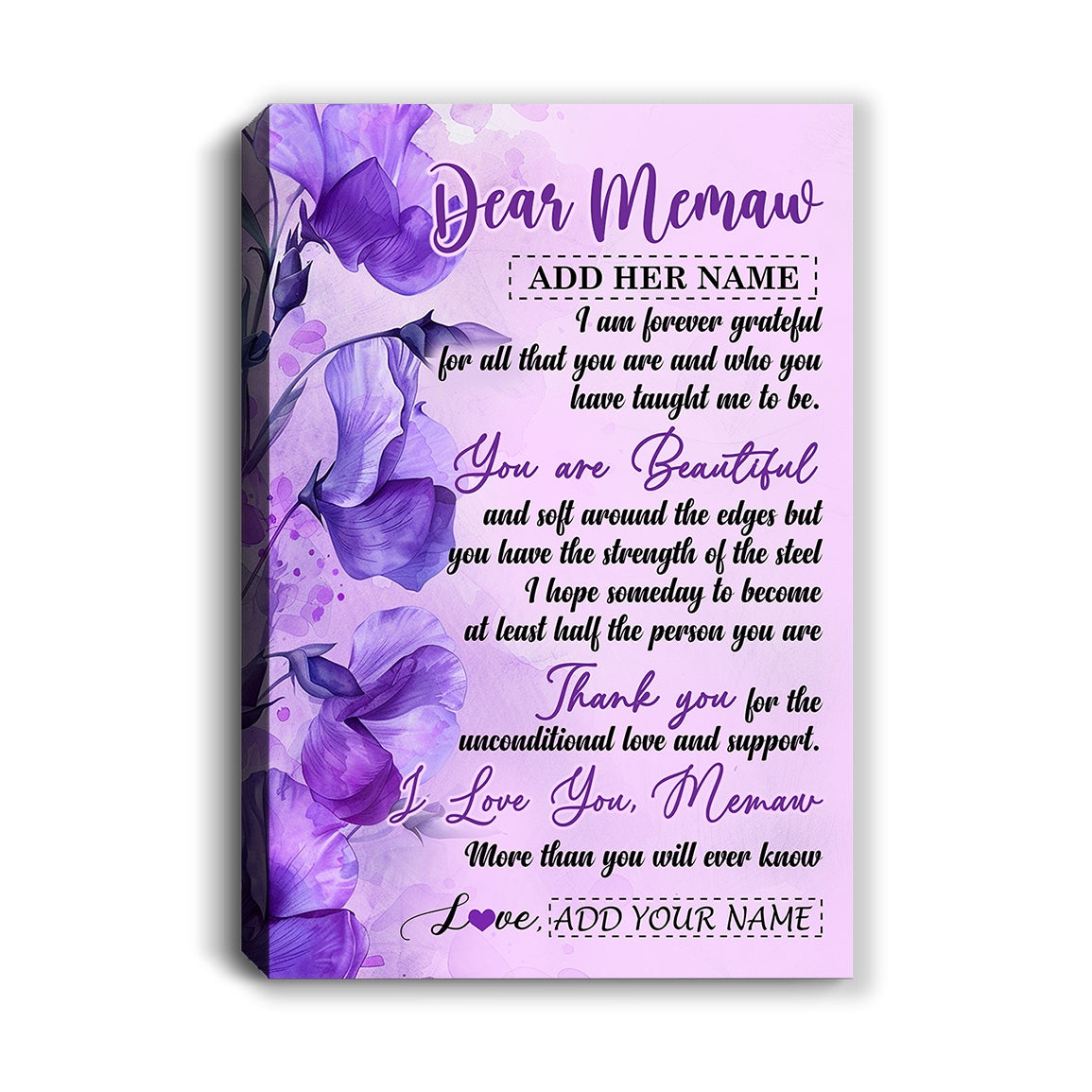 Personalized To My Memaw Gifts From Granddaughter Grandson Canvas Flower You Are Beautiful Gifts For Memaw Mothers Day Birthday Christmas Custom Print Framed Canvas | siriusteestore