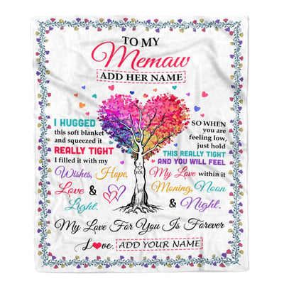 Personalized To My Memaw Gifts From Granddaughter Grandson Hugged Blanket Birthday Gifts For Memaw Mothers Day Thanksgiving Christmas Custom Fleece Blanket | siriusteestore