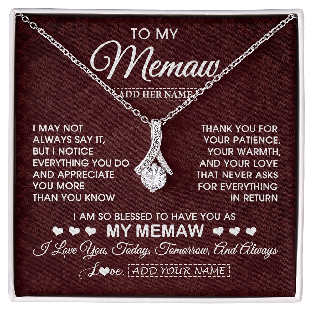 Alluring Beauty Necklace 14K White Gold Finish | 1 | Personalized To My Memaw Gifts From Granddaughter Necklace Meaningful Jewelry Pendant Gifts For Memaw Mothers Day Birthday Christmas Gift Box Message Card | https://siriusteestore.