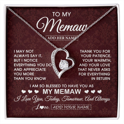 Forever Love Necklace 14K White Gold Finish | 1 | Personalized To My Memaw Gifts From Granddaughter Necklace Meaningful Jewelry Pendant Gifts For Memaw Mothers Day Birthday Christmas Gift Box Message Card | https://siriusteestore.