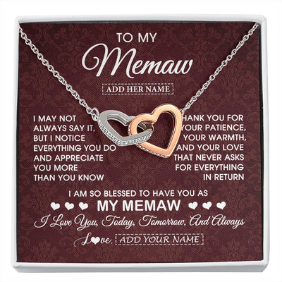 Interlocking Hearts Necklace Stainless Steel & Rose Gold Finish | 1 | Personalized To My Memaw Gifts From Granddaughter Necklace Meaningful Jewelry Pendant Gifts For Memaw Mothers Day Birthday Christmas Gift Box Message Card | https://siriusteestore.