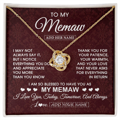 Love Knot Necklace 18K Yellow Gold Finish | 1 | Personalized To My Memaw Gifts From Granddaughter Necklace Meaningful Jewelry Pendant Gifts For Memaw Mothers Day Birthday Christmas Gift Box Message Card | https://siriusteestore.