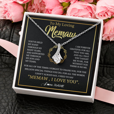 Alluring Beauty Necklace 14K White Gold Finish | 2 | Personalized To My Memaw Gifts Necklace From Granddaughter Grandson Grateful Thank You Memaw Birthday Mothers Day Jewelry Customized Gift Box Message Card | siriusteestore