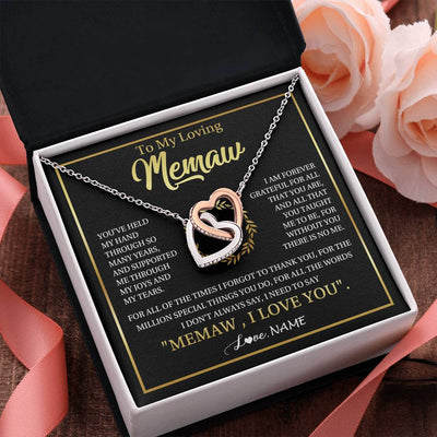Interlocking Hearts Necklace Stainless Steel & Rose Gold Finish | 2 | Personalized To My Memaw Gifts Necklace From Granddaughter Grandson Grateful Thank You Memaw Birthday Mothers Day Jewelry Customized Gift Box Message Card | siriusteestore