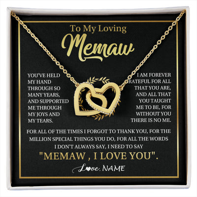 Interlocking Hearts Necklace 18K Yellow Gold Finish | 1 | Personalized To My Memaw Gifts Necklace From Granddaughter Grandson Grateful Thank You Memaw Birthday Mothers Day Jewelry Customized Gift Box Message Card | siriusteestore
