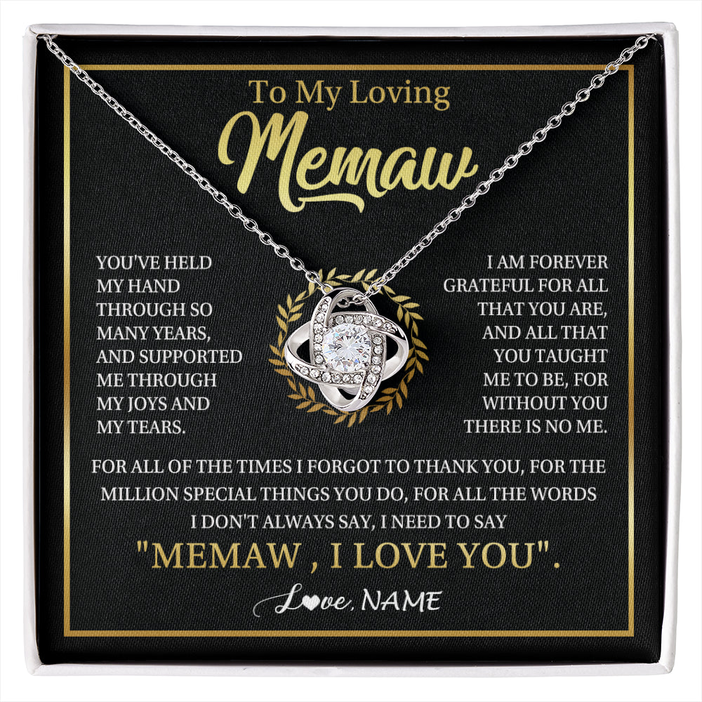 Love Knot Necklace 14K White Gold Finish | 1 | Personalized To My Memaw Gifts Necklace From Granddaughter Grandson Grateful Thank You Memaw Birthday Mothers Day Jewelry Customized Gift Box Message Card | siriusteestore