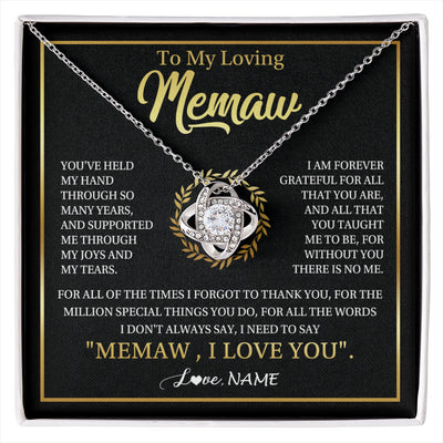 Love Knot Necklace 14K White Gold Finish | 1 | Personalized To My Memaw Gifts Necklace From Granddaughter Grandson Grateful Thank You Memaw Birthday Mothers Day Jewelry Customized Gift Box Message Card | siriusteestore